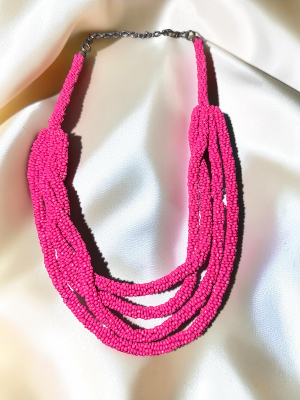 Hot Pink Multi Strand Seed Bead Statement Necklace - Picture 5 of 6